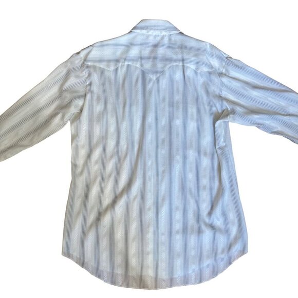 Vintage Pearl Snap Long-Sleeve Western Shirt White Silver Striped Men's - Picture 4 of 5